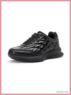 Women's Quilted Platform Sneaker Chunky Lace-Up Memory Foam Faux Leather